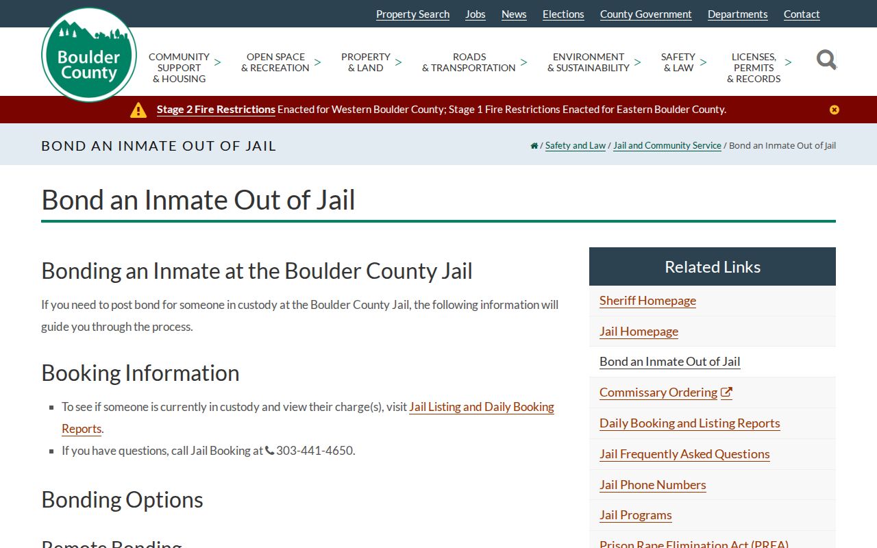 Boulder County arrest booking and bond definitions