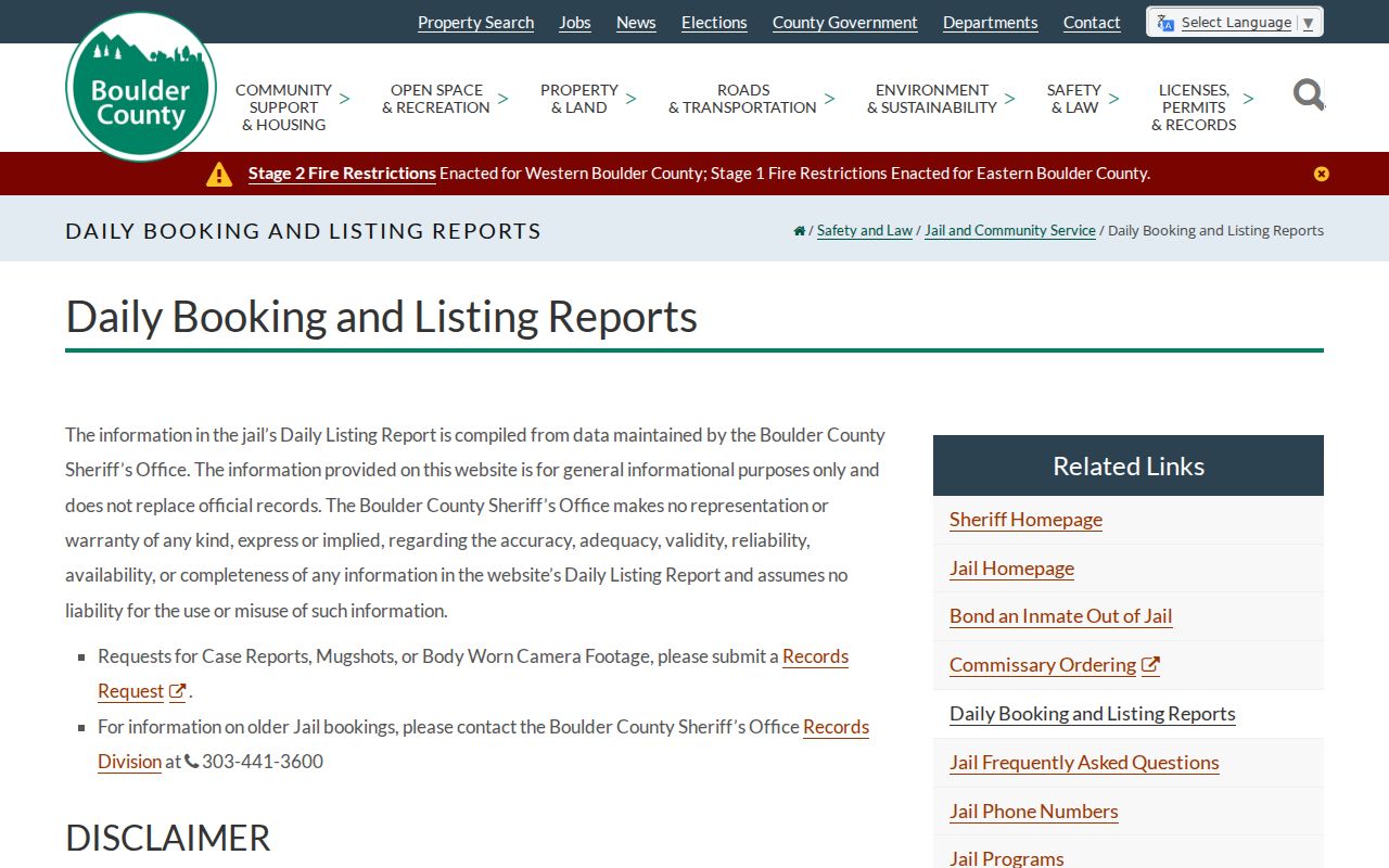 Boulder County arrest records daily jail listing