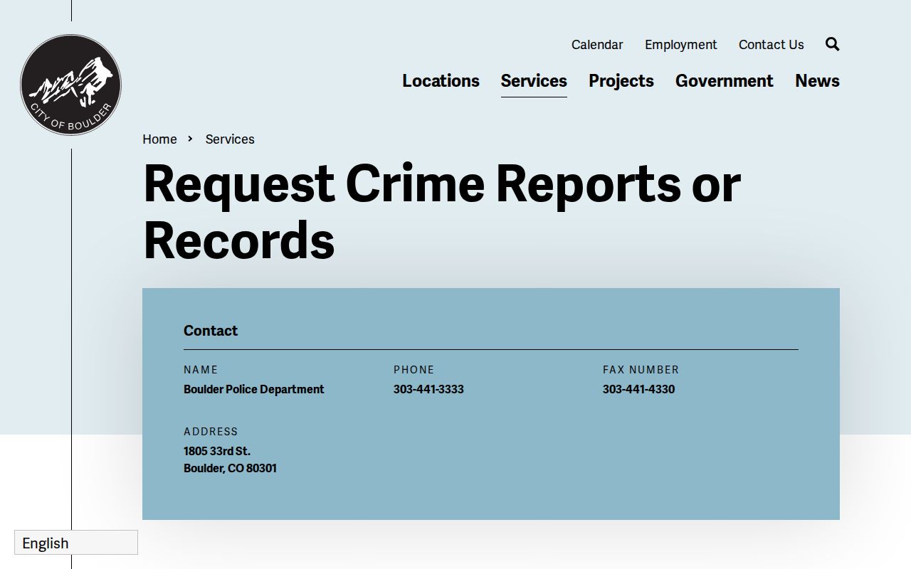 Boulder criminal records request through Boulder Police
