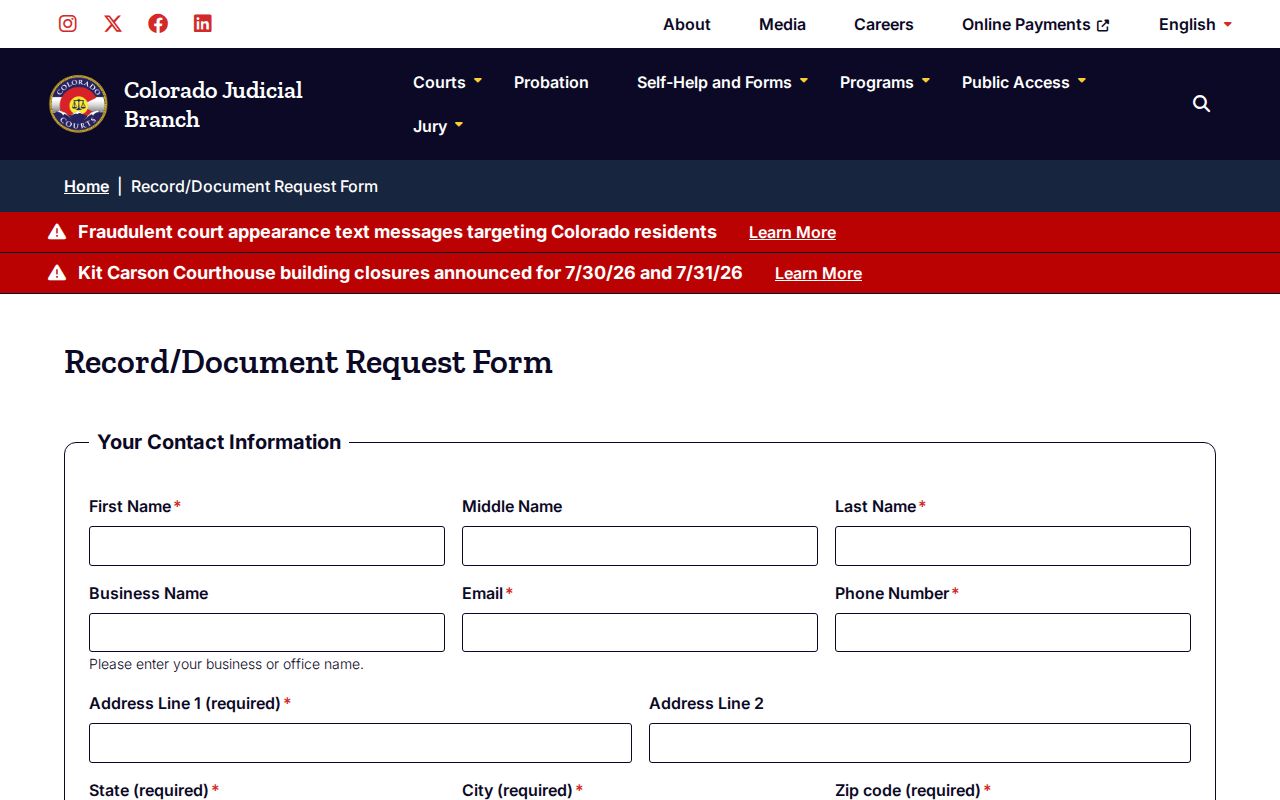 Boulder County criminal court record request form