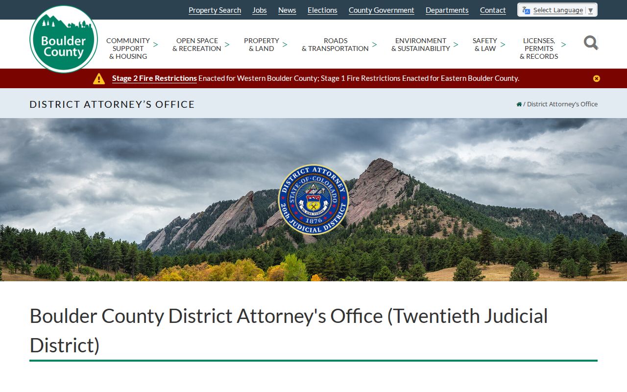 20th Judicial District Attorney Boulder County page