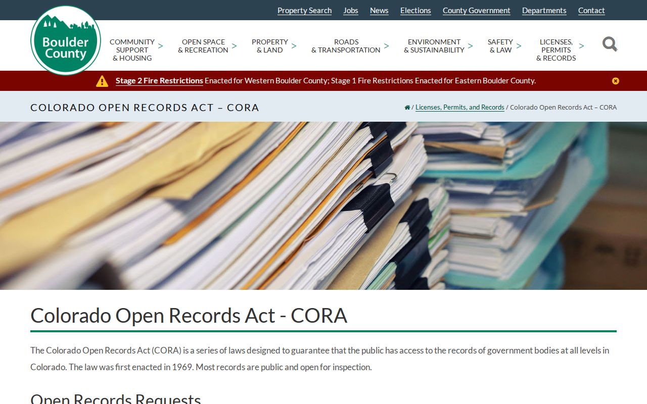 Boulder County Open Records Center page