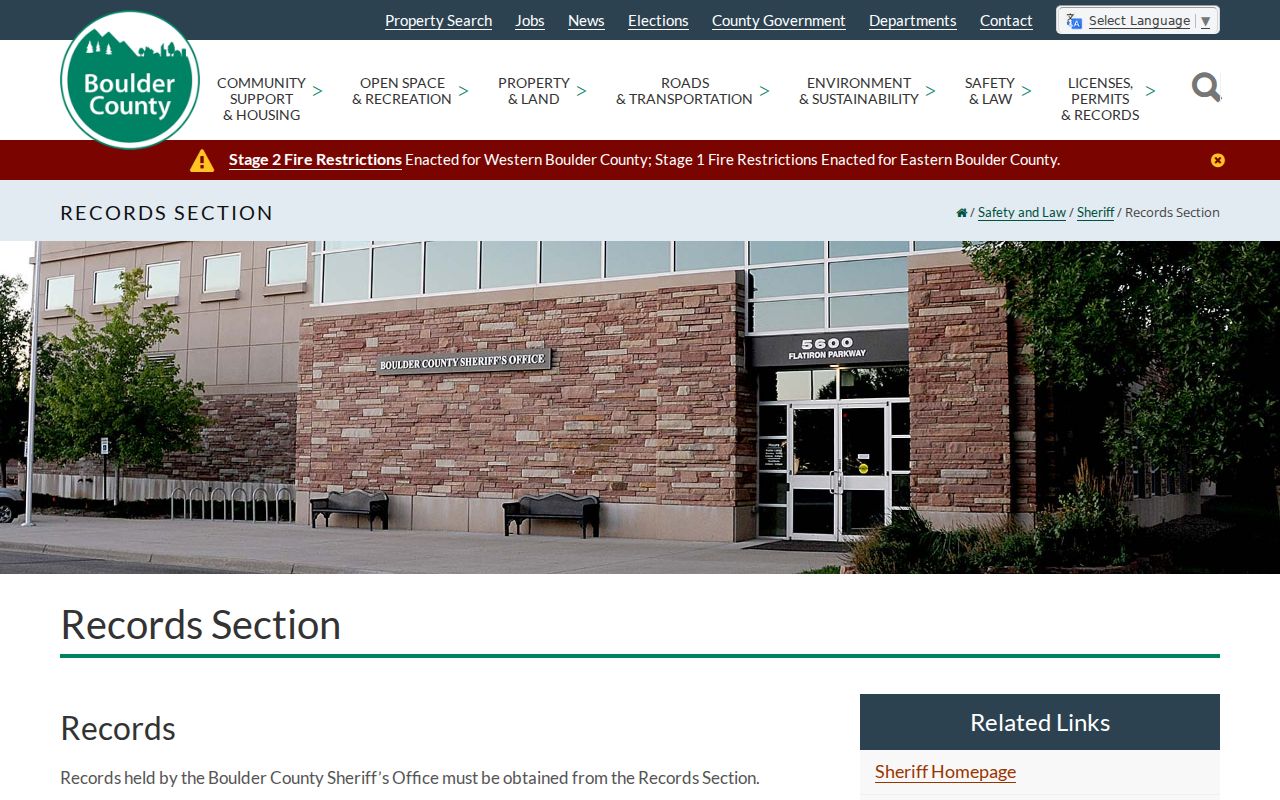 Boulder County Sheriff Records request page